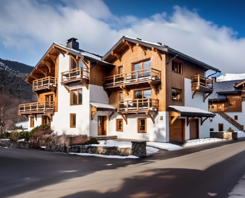 Façade en bois de la résidence haut de gamme, programme immobilier.