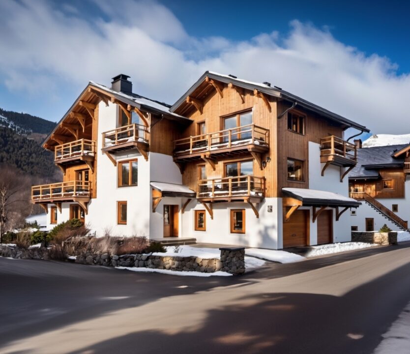 Façade en bois de la résidence haut de gamme, programme immobilier.