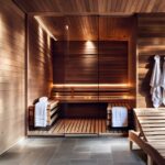 Beau sauna tout en bois dans les chalets de Reculas, ambiance luxe.