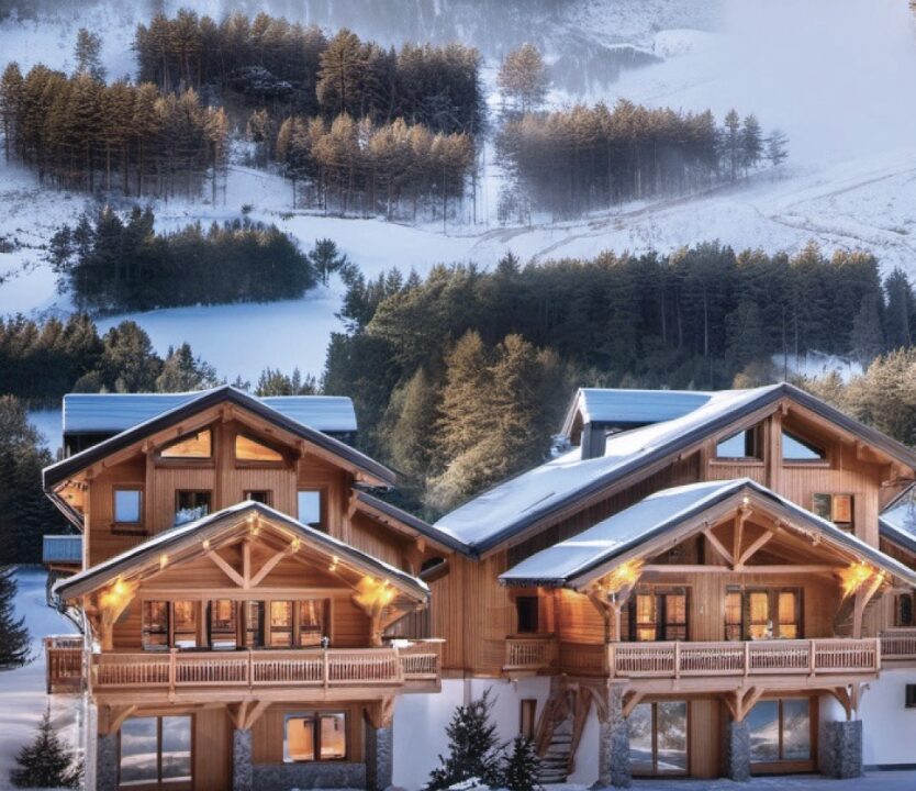 Ensemble de beaux chalets au pied des pistes.