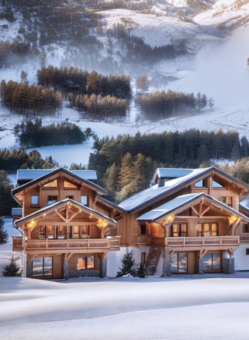 Ensemble de beaux chalets au pied des pistes.